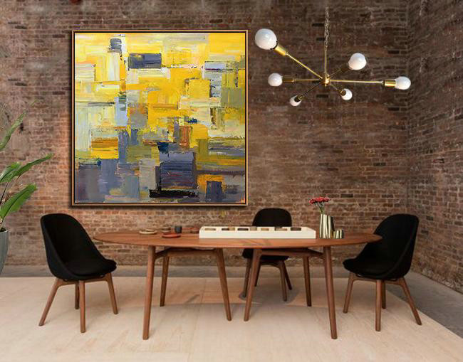 Large Abstract Painting,Oversized Palette Knife Painting Contemporary Art On Canvas,Hand Painted Acrylic Painting,Yellow,Brown,Taupe,Gray Violet.etc